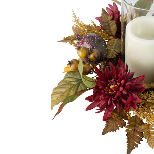 22" Mums with Pomegranate Fall Candle Holder Centerpiece